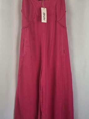 Blue Velvet Hot Pink Wide Leg Jumpsuit Overalls NWT Boho Lounge Romper